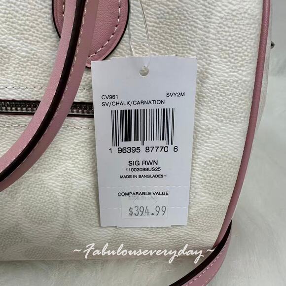 Coach Rowan Satchel Crossbody Bag In Signature Canvas/Chalk/Carnation CV961 NWT - Picture 4 of 9